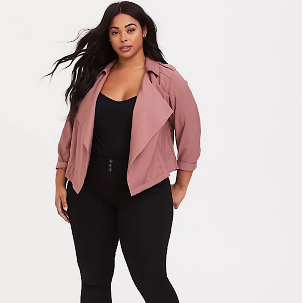 Torrid Walnut Drape Front Twill Jacket 0 (L, 12)